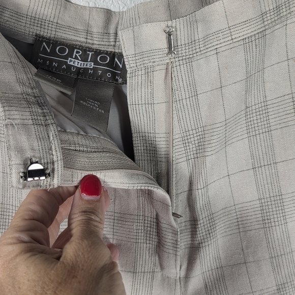 Vintage Norton McNaughton Petites Linen Blend Plaid Trousers Beige Gray Size 12P - Picture 10 of 11